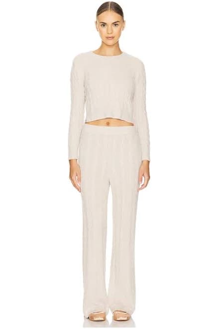 Barefoot Dreams x REVOLVE CozyChic Lite Cable Pullover & Pant Set in Cream - size XL