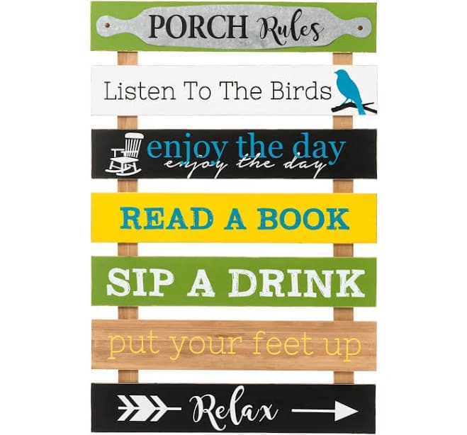 Glitzhome Porch Rules Wall Sign