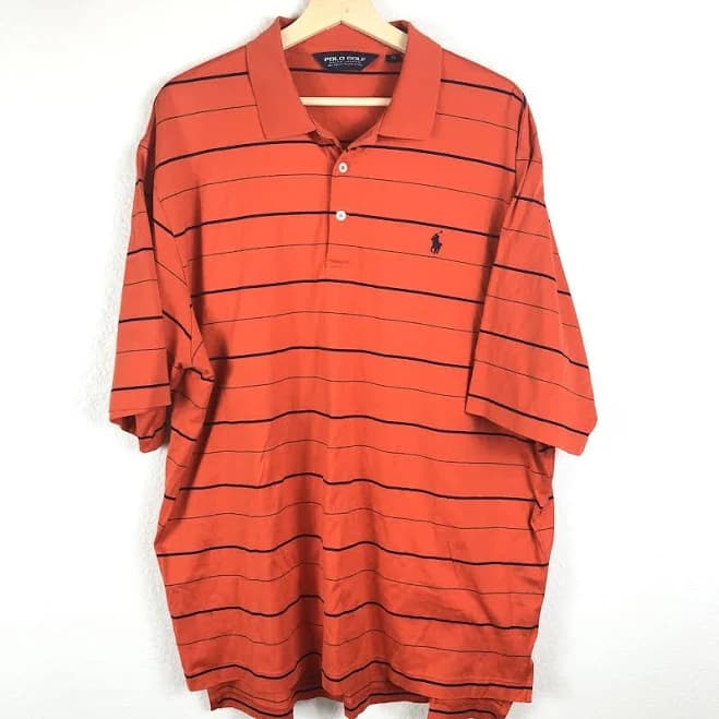 Ralph Lauren Polo Golf Orange With Black Green Stripe Men's Shirt Sz
