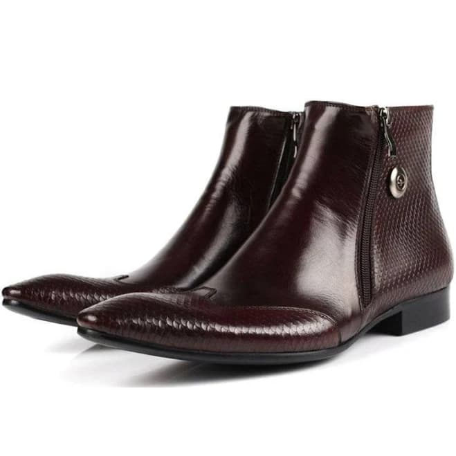 Men's Pointed Toe Ankle Leather Dress Boots