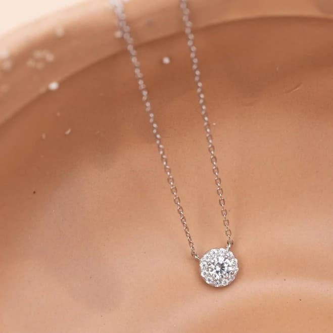 Sterling Silver Floating Diamond Solitaire Halo Necklace