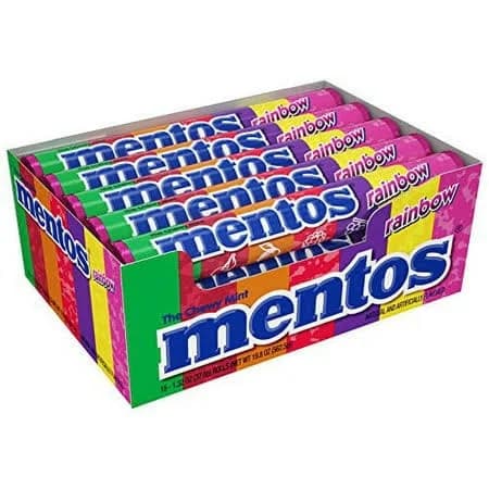 Mentos Chewy Mint Candy Roll Rainbow Non Melting Party 14 Pieces Bulk Pack of 15
