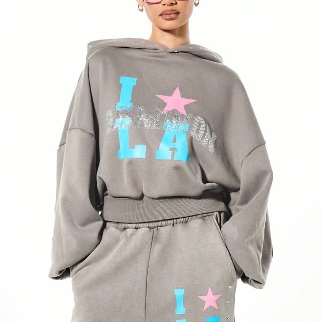 Oversized Loose Fit Rhinestone Studded Hoodie
