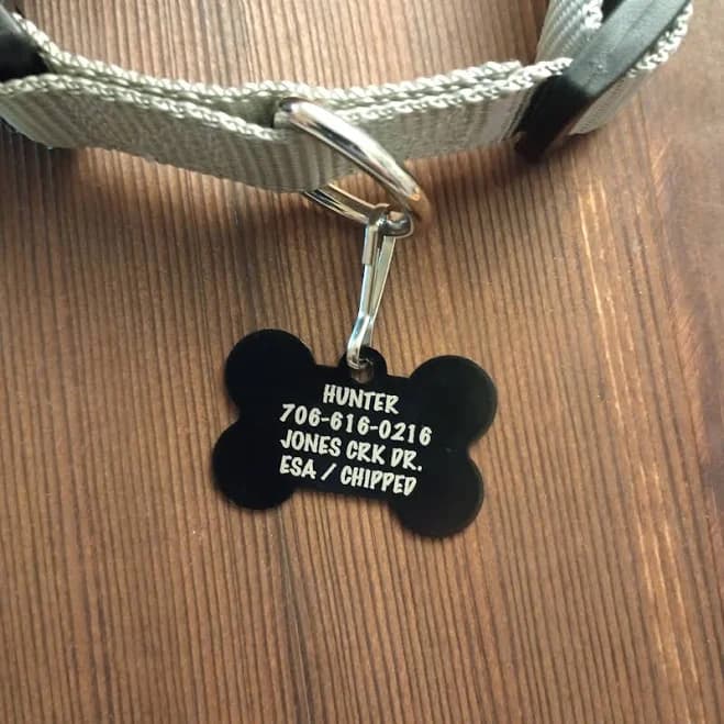 Black Bone Shaped Pet Tag Add Text