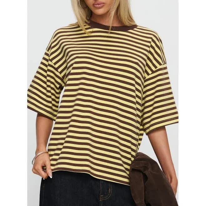 Princess Polly Women's Settle Down Stripe Oversize T-Shirt