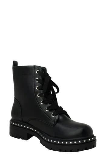 Chase & Chloe Women's Mira Studded Lug Combat Boots