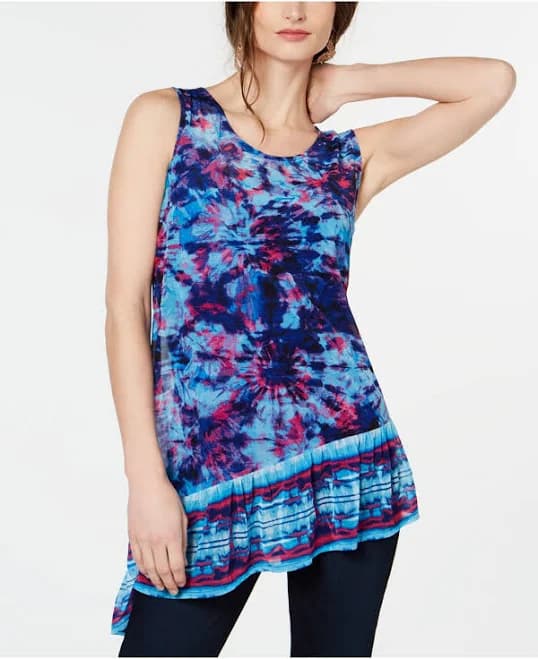 INC International Concepts Women's Asymmetrical Tie-Dye Tank Top
