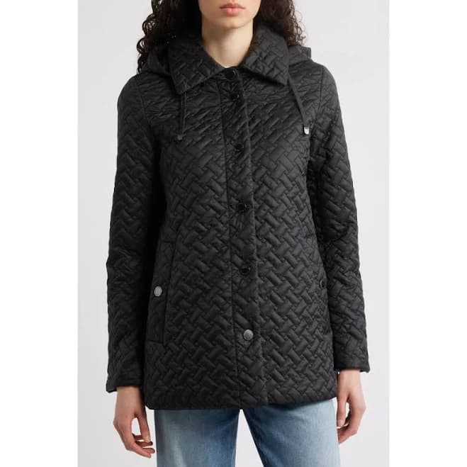 London Fog Women's Quilted Water Resistant Jacket with Removable Hood