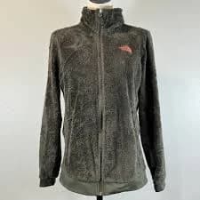 The North Face Womens Olive Green Full Zip Jacket Long Sleeve Fleece Mock Size M