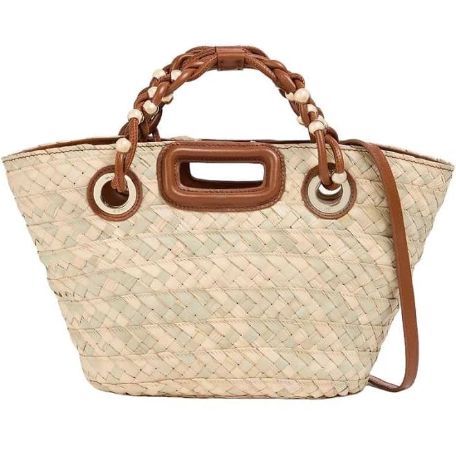 Maje Leather-trimmed Straw Tote Bag - Camel