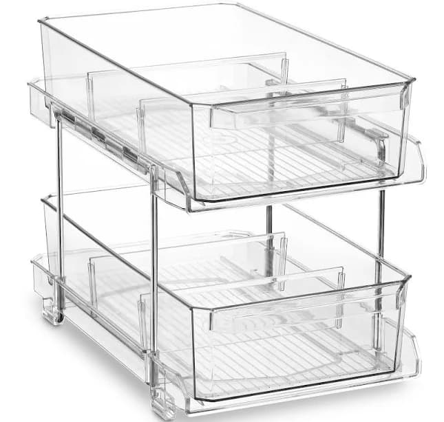 Masirs 2-Tier Clear Pull-Out Drawer Organizer