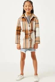 Girl's Plaid Button Up Patch Pocket Coat