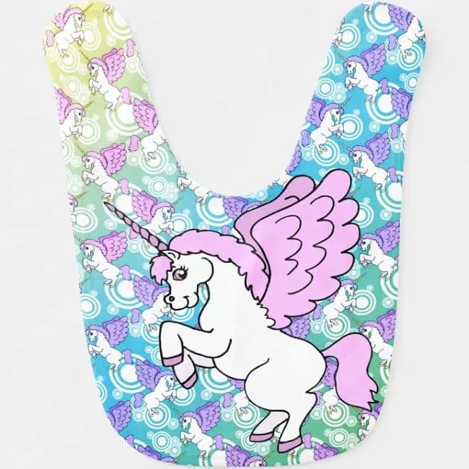 White and Pink Unicorn Baby Bib