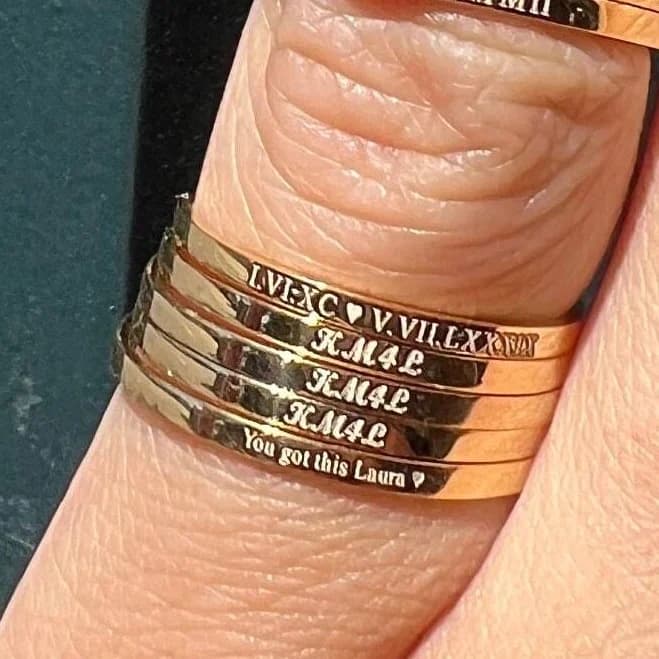 18K Solid Yellow Gold Engraved Square Band Ring