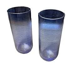 Vintage MCM Blue Striped Swirl Glass Drinking Tumblers Gio Ponti Style Cups Set
