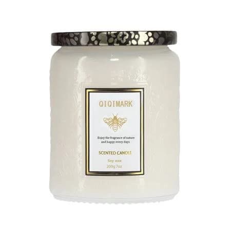 Amk Large Wood Wick Scented Candle in Decorative White Glass Jar, Jasmine & Oud Fragrance, 40-Hour Burn Time, Gift for Women, Mom and Friends, Size: