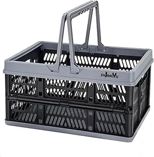 crates for storage,plastic baskets for organizing,collapsible shopping basket,foldable crate with Handles,collapsible storage crate,car basket,for Kitchen,Bathroom,Medicine (Black, S)