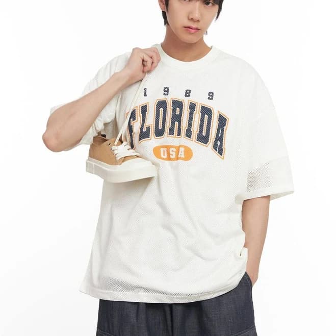 Men's Oversized Graphic Mesh T-Shirt