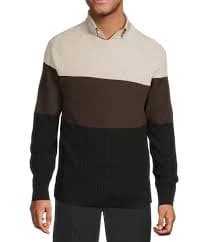Roundtree & Yorke Long Sleeve Color Blocked Crew Neck Pullover Sweater