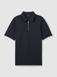 Reiss Textured Zip-Neck Polo Shirt in Navy | REISS