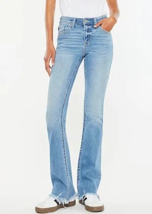 Kancan Kancan Women's Mid Rise Frayed Hem Bootcut Jeans Blue Size 32 - Maurices