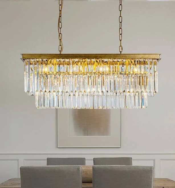 Modern Luxury Rectangle Fringe Crystal Chandelier