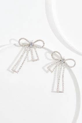 Rhinestone Bow Dangly Earrings
