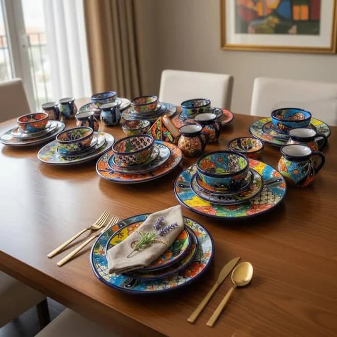 Handcrafted Talavera 51-Piece Dinnerware Set for 8