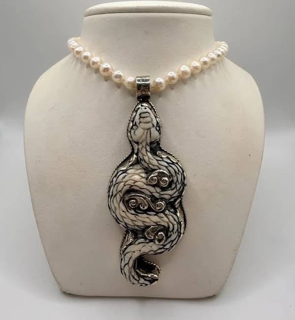 Pearl Strand Serpent Pendant Necklace
