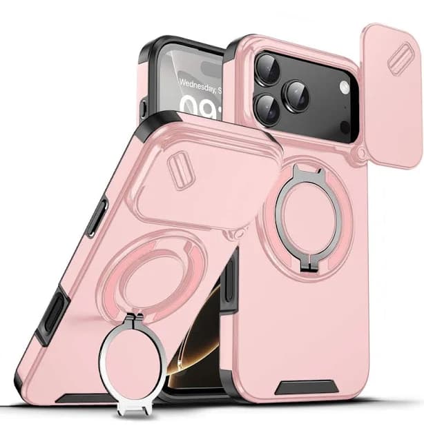 Dteck - Magnetic Ring Stand Case for iPhone 17 Pro Max with Lens Protection Hard Back Cover - Pink