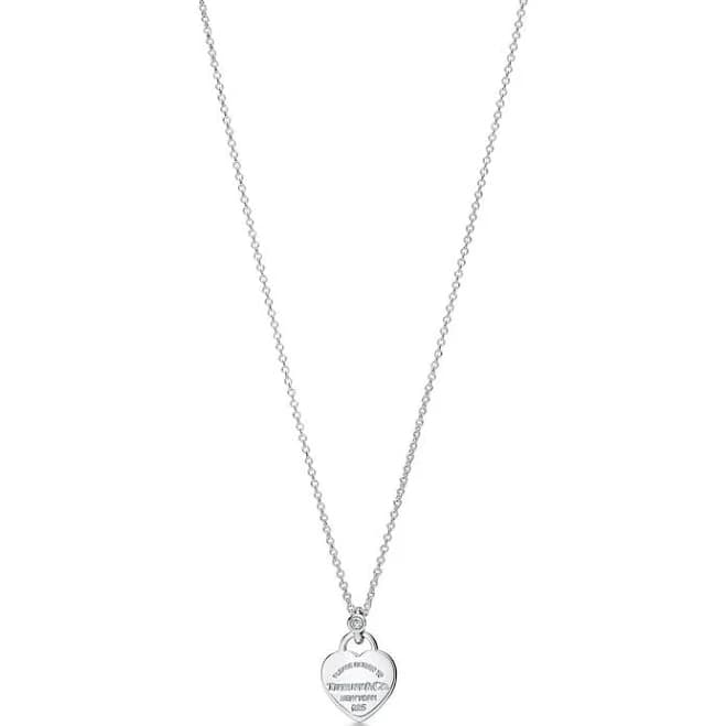 Tiffany Sterling Silver Diamond Mini Heart Tag Pendant