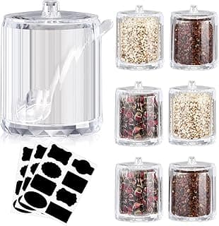 Tioncy 6 Pcs Hot Cocoa Bar Supplies Sugar Bowls with Lid and Spoon Party Bar Ice Cream Sundae Caramel Apple Dipping Container Christmas Acrylic Candy Dispenser with Tag (8 oz,Clear)