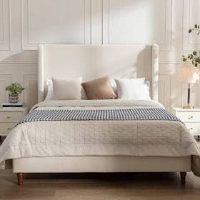 Noble House Harper Queen Bed Upholstered Metal Tall Headboard