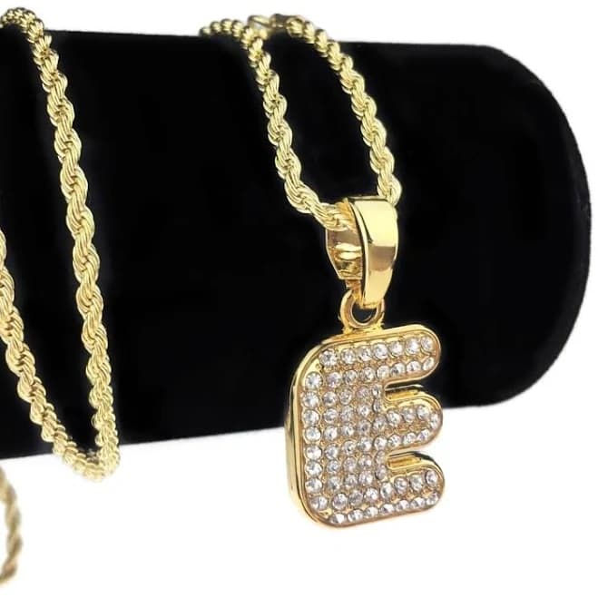14K Gold Plated E Letter Micro Rope Chain Necklace