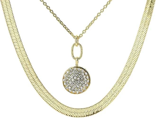 1.5mm Oval White Crystal Herringbone Necklace