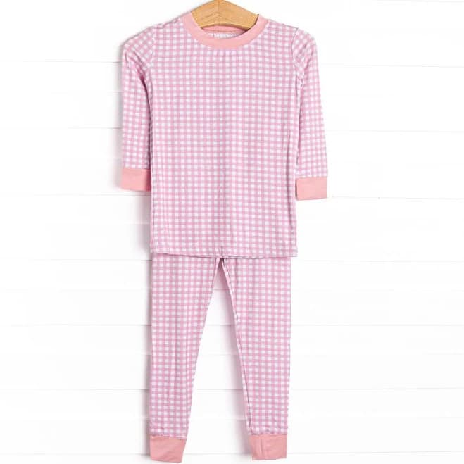 Stitchy Fish Girl's Gingham Bamboo Pajama Set