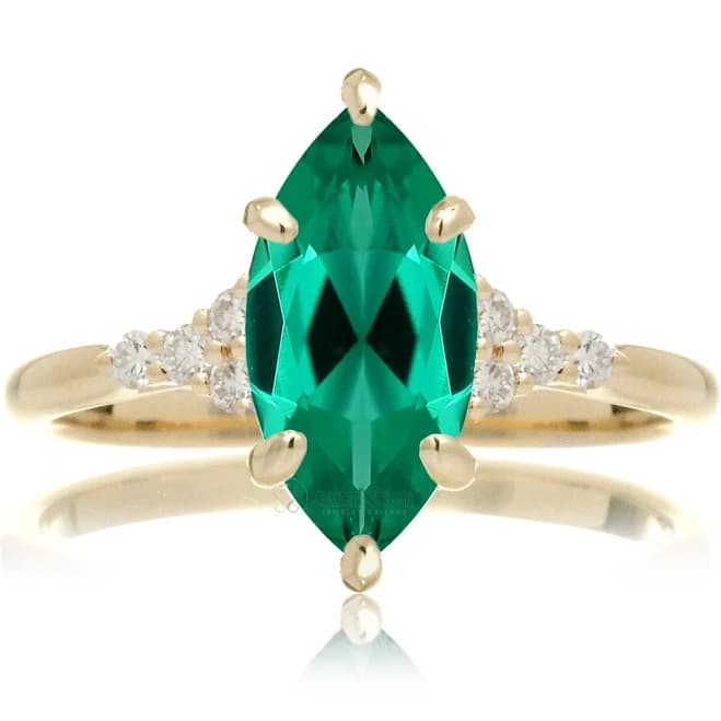 The Chloe Marquise Cut Green Emerald And Diamond Engagement Ring gold Lab-Grown