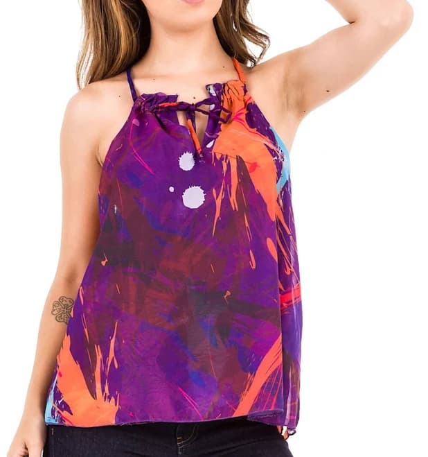 Women’s Sleeveless Halter Neck Top – Abstract Purple Print