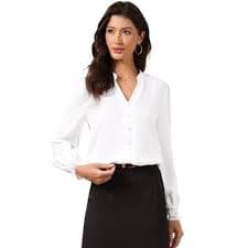 INSPIRE CHIC Casual Office Blouse for Women's Chiffon Stand Collar Split V Neck Long Sleeve Shirt X-Small White : Target