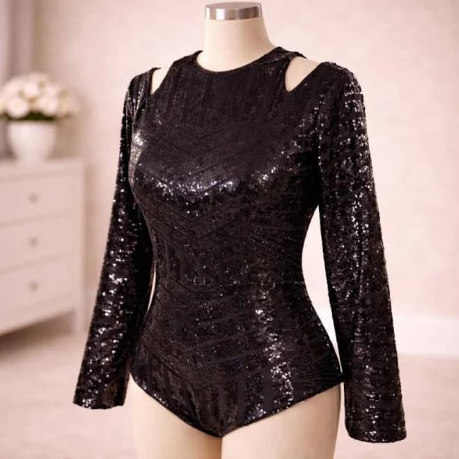 Iconic Pop Tour-Inspired Sequin Cold-Shoulder Bodysuit