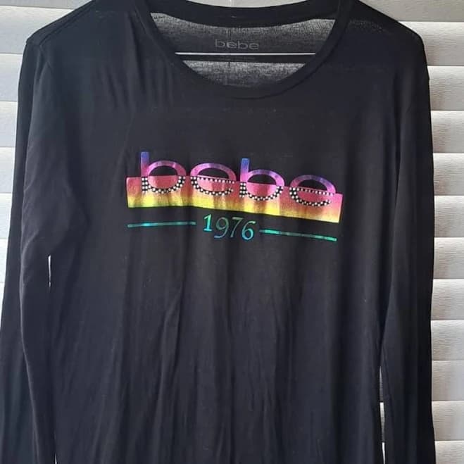 Bebe Women’s Black Long Sleeve Graphic Logo Top Size XL - New Women | Color: Black | Size: 2XL