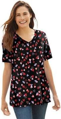 Woman Within Perfect Printed Short-Sleeve V-Neck Tee