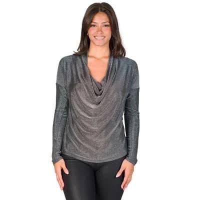 24/7 Comfort Apparel Women's Cowl Neck Long Sleeve Shimmery Fabric Top