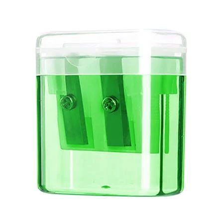Double Hole Pencil Sharpener,Oval Manual Tool with Cover,Colorful Sharpener for Classroom & Homework,Green