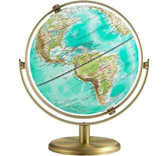 8'' World Globe With Gold Stand 720&176; Rotating, Kids Adults Student