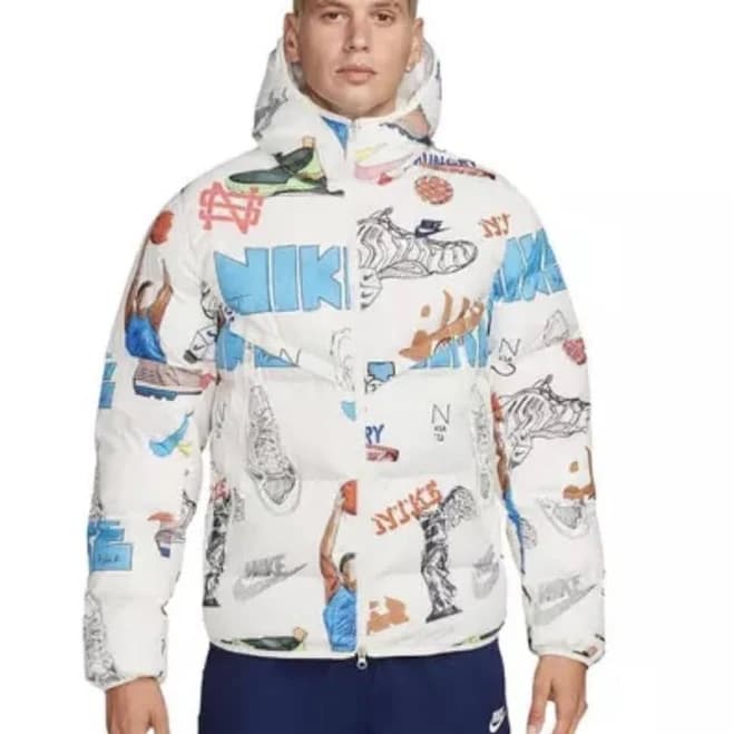 Nike White/Multicolor Puffer Jacket - Men's Size M