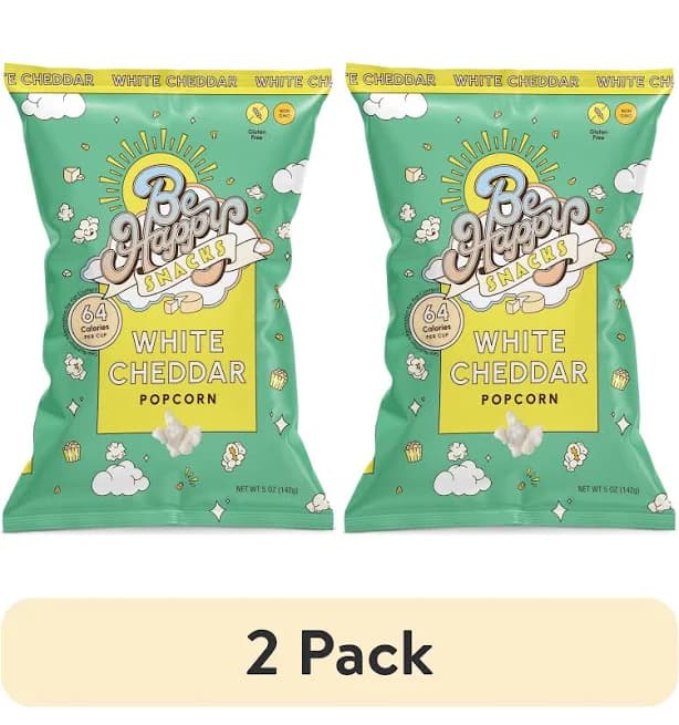 (2 pack) Be Happy Snacks D'Amelio White Cheddar Popcorn, Gluten-Free, 5 oz