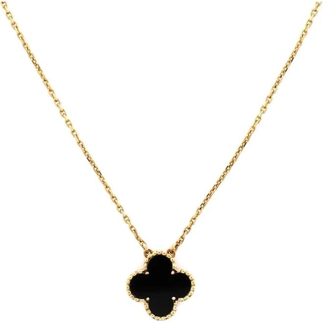 Van Cleef & Arpels Vintage Alhambra Pendant Necklace 18k And Onyx, 14.75 16.5 - Gold