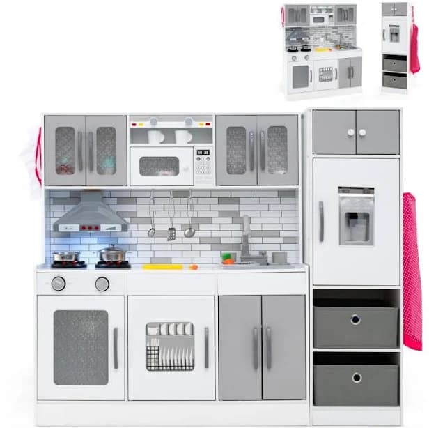 Mecale Wooden Kitchen Playset with Lights and Sounds for Ages 3+