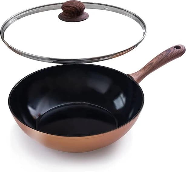 Nuovva Non Stick Induction Deep Stir Fry Pan with Glass Lid